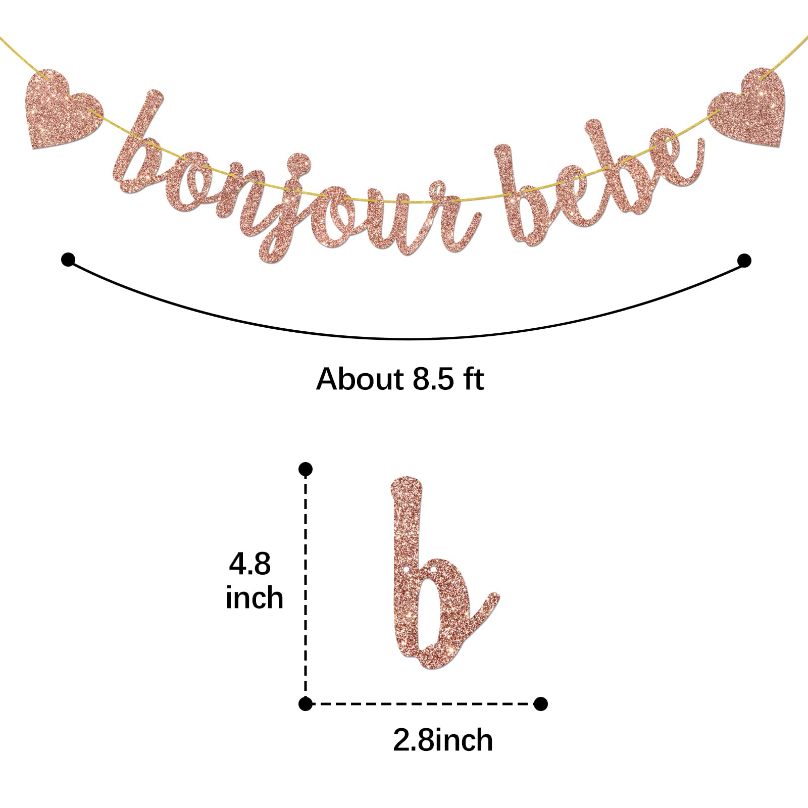 Helewilk Rose Gold Glitter Bonjour Bebe Banner – French Theme Baby Shower