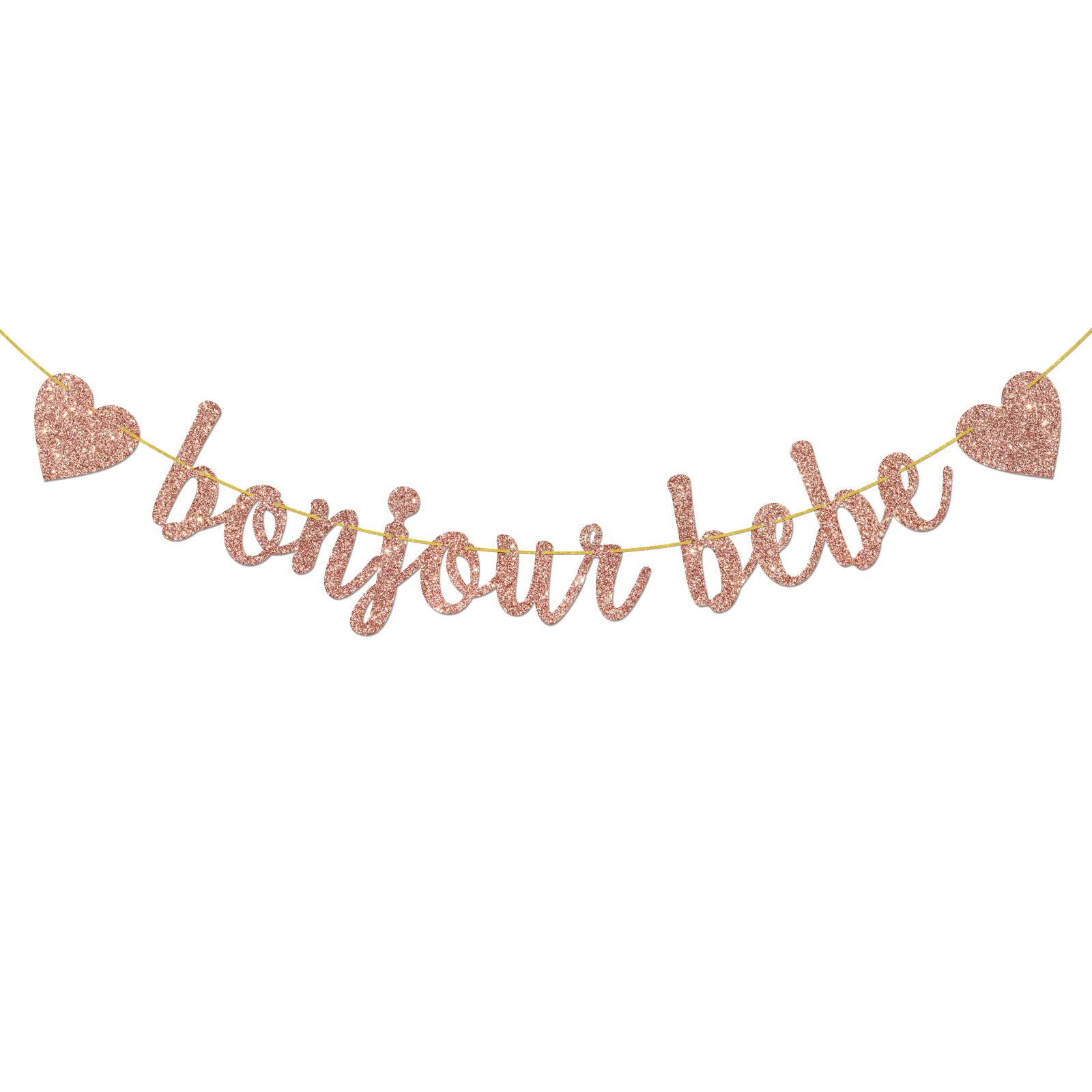 Helewilk Rose Gold Glitter Bonjour Bebe Banner – French Theme Baby Shower
