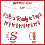 Hemicha She's Ready to Pop Banner - Retro Soda Fountain Baby Shower Decor, Red Glitter