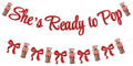 Hemicha She's Ready to Pop Banner - Retro Soda Fountain Baby Shower Decor, Red Glitter