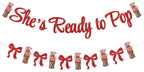 Hemicha She's Ready to Pop Banner - Retro Soda Fountain Baby Shower Decor, Red Glitter