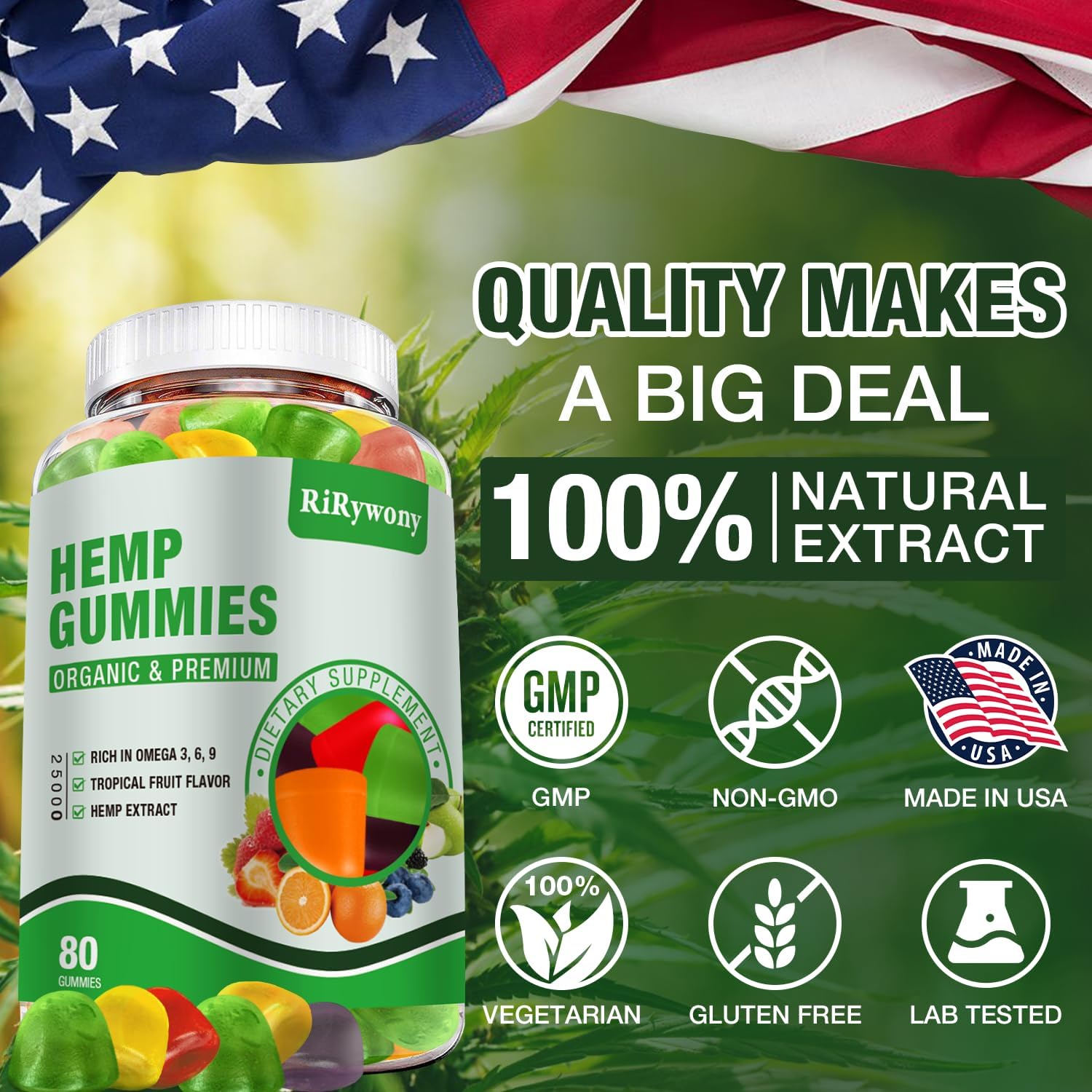 Hemp Gummies (3 Packs) – High Potency Organic Hemp Oil Extract, 240 Count