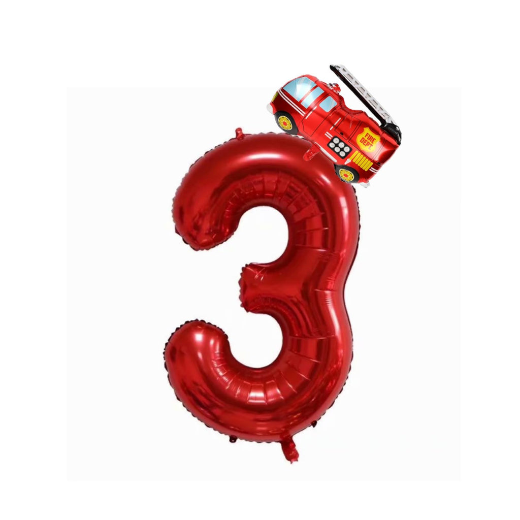 Hengximaoyi Firefighter Party Balloons – Red Fire Truck 3rd Birthday Set with 40in Number 3