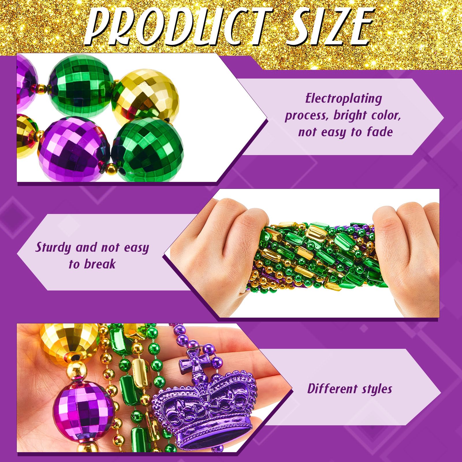 Henoyso 4-Pack 50-inch Jumbo Mardi Gras Bead Necklaces – Lighted & Unlighted Party Jewelry