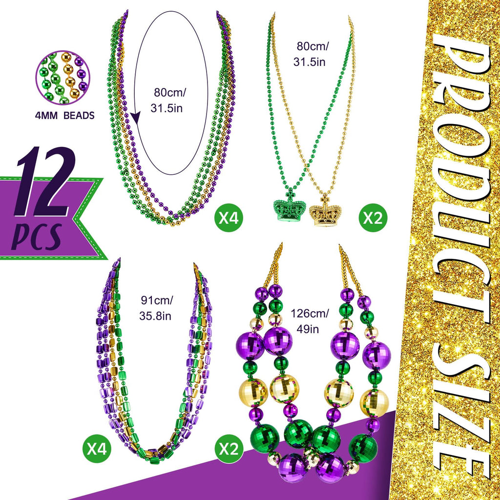 Henoyso 2-Set 50in Jumbo Mardi Gras Beads Necklaces – Lighted & Unlit Assorted Party Jewelry