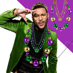 Henoyso 2-Set 50in Jumbo Mardi Gras Beads Necklaces – Lighted & Unlit Assorted Party Jewelry