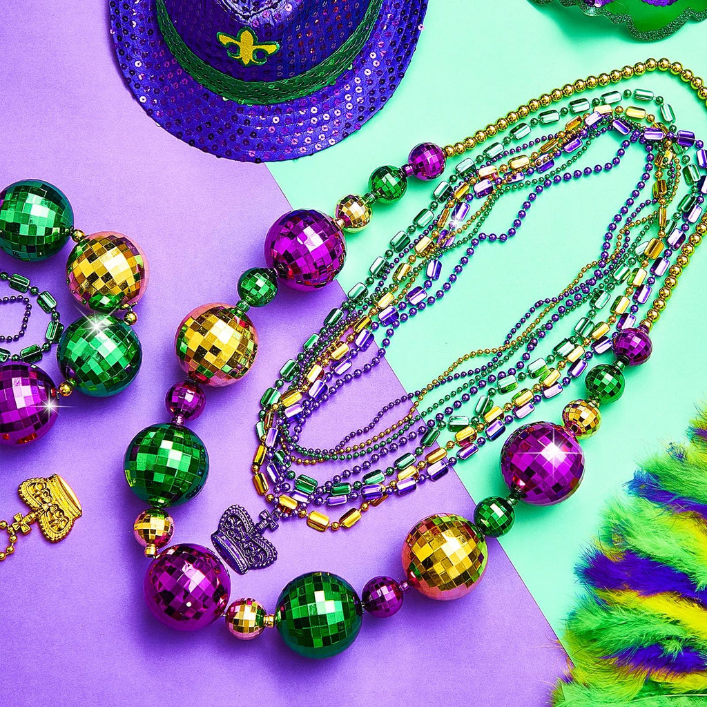 Henoyso 4-Pack 50-inch Jumbo Mardi Gras Bead Necklaces – Lighted & Unlighted Party Jewelry