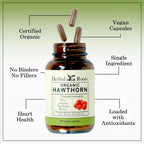 Herbal Roots Organic Hawthorn Berry Capsules – Extra Strength 1,200mg per Serving | 60 Vegan Capsules