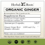 Herbal Roots Ginger Supplement | Organic Ginger Root Capsules | 1,200 mg per Serving