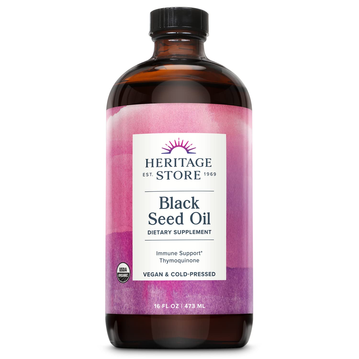 HERITAGE STORE Bio Schwarzkümmelöl – kaltgepresstes Nigella Sativa, 473 ml | Unterstützung für Immunsystem & Verdauung
