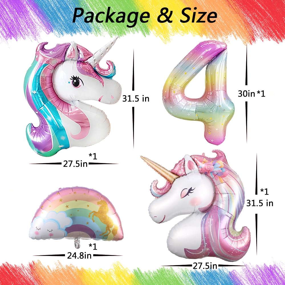 Heukikt Unicorn Party Decoration Set - 4th Birthday Balloons (Pink/Purple/Rainbow)
