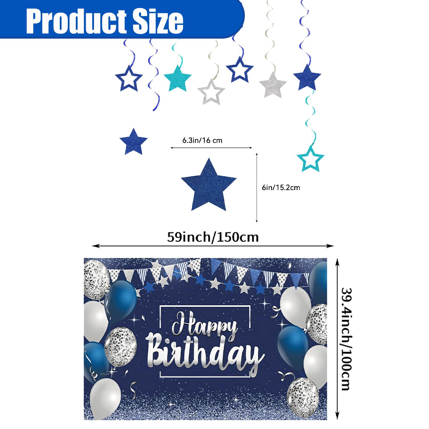 Blue Happy Birthday Decorations - 41 Pack Banner, Backdrop, Balloons | HEWUAUL