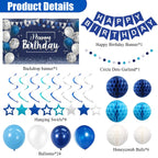 Blue Happy Birthday Decorations - 41 Pack Banner, Backdrop, Balloons | HEWUAUL
