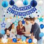 Blue Happy Birthday Decorations - 41 Pack Banner, Backdrop, Balloons | HEWUAUL