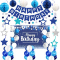 Blue Happy Birthday Decorations - 41 Pack Banner, Backdrop, Balloons | HEWUAUL