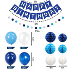 Blue Happy Birthday Decorations - 41 Pack Banner, Backdrop, Balloons | HEWUAUL