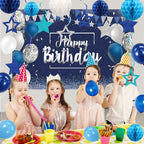 Blue Happy Birthday Decorations - 41 Pack Banner, Backdrop, Balloons | HEWUAUL