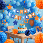HEWUAUL Pre-Strung Happy Birthday Banner Kit – Orange & Blue Decorations