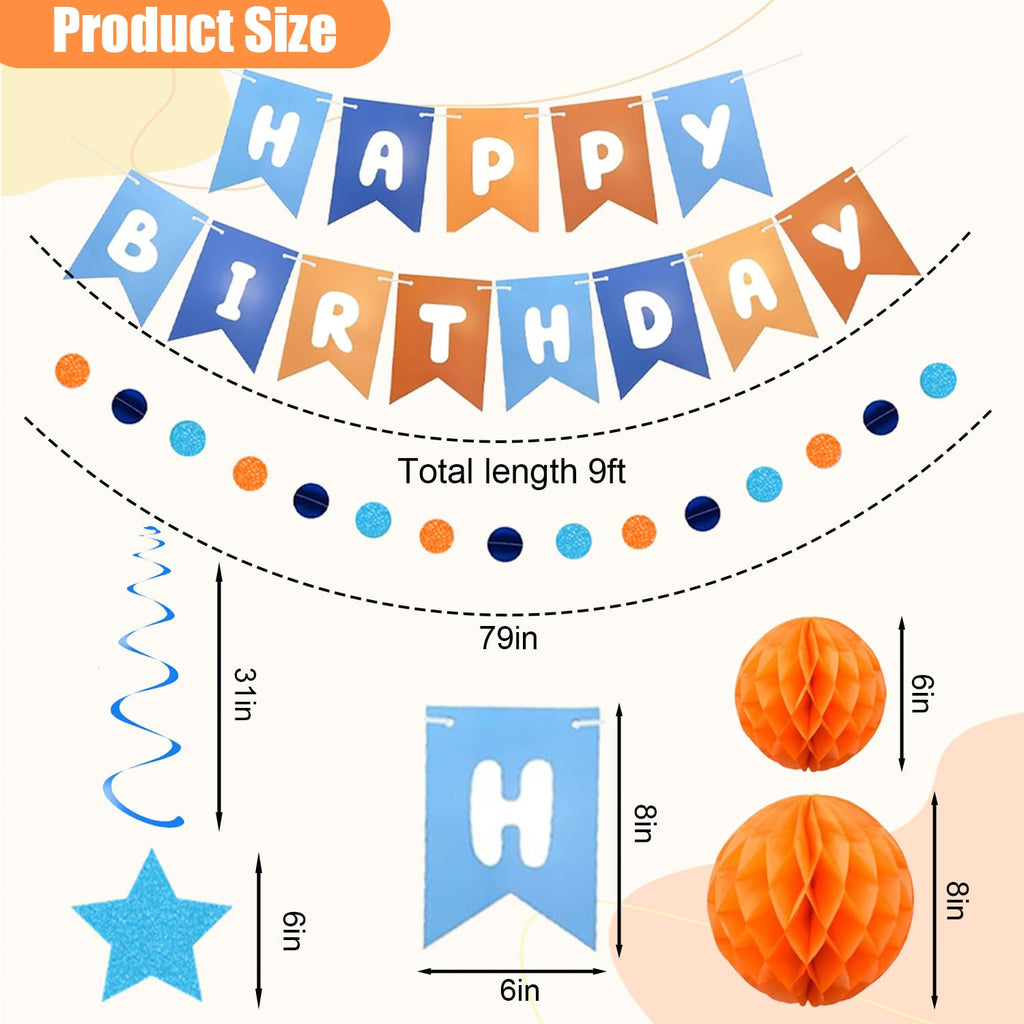 HEWUAUL Pre-Strung Happy Birthday Banner Kit – Orange & Blue Decorations