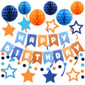 HEWUAUL Pre-Strung Happy Birthday Banner Kit – Orange & Blue Decorations