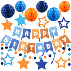 HEWUAUL Pre-Strung Happy Birthday Banner Kit – Orange & Blue Decorations