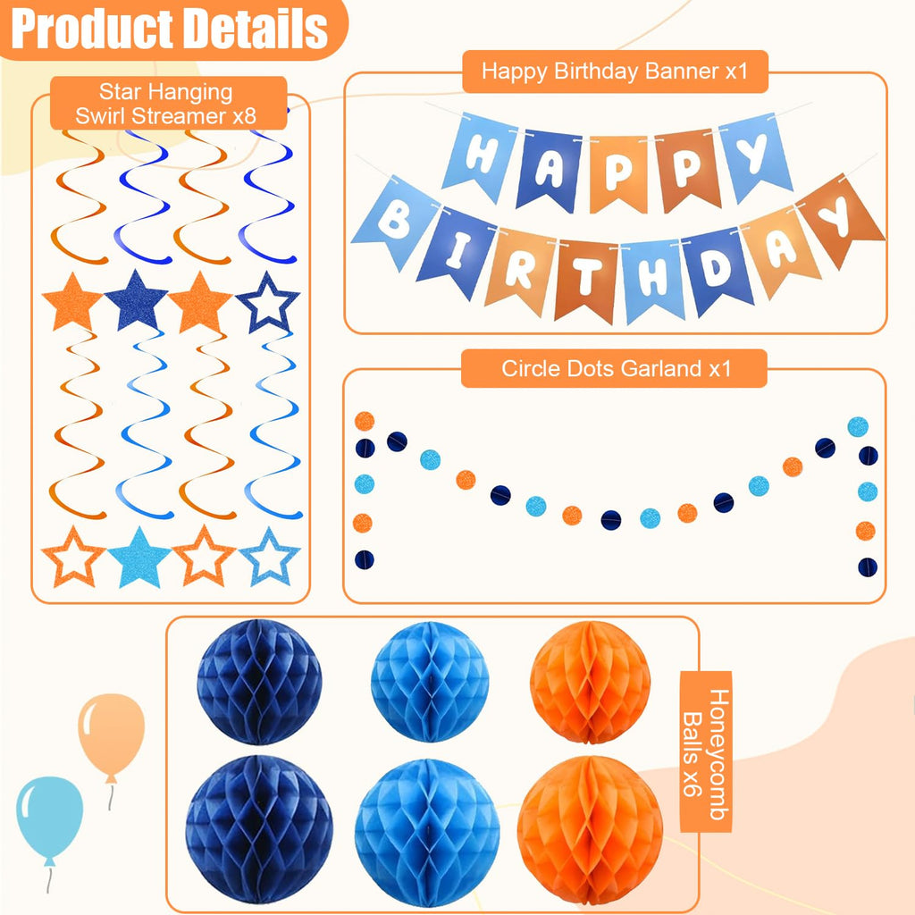HEWUAUL Pre-Strung Happy Birthday Banner Kit – Orange & Blue Decorations