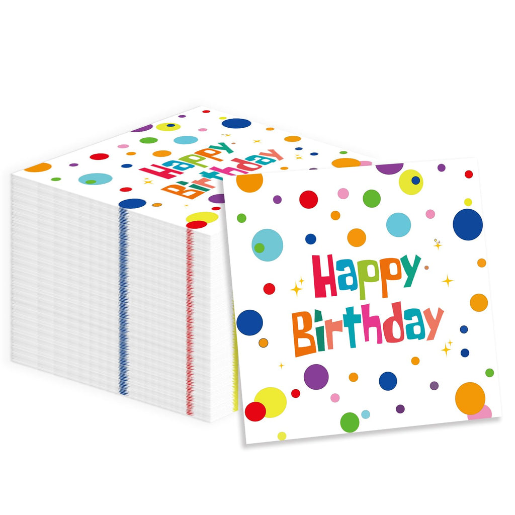 HFBOBP 50Pcs Happy Birthday Napkins – Colorful Dots 13x13 Inches, Disposable Party Supplies