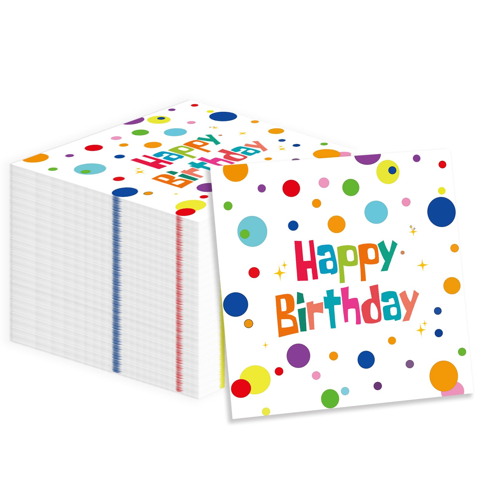 HFBOBP 50Pcs Happy Birthday Napkins – Colorful Dots 13x13 Inches, Disposable Party Supplies