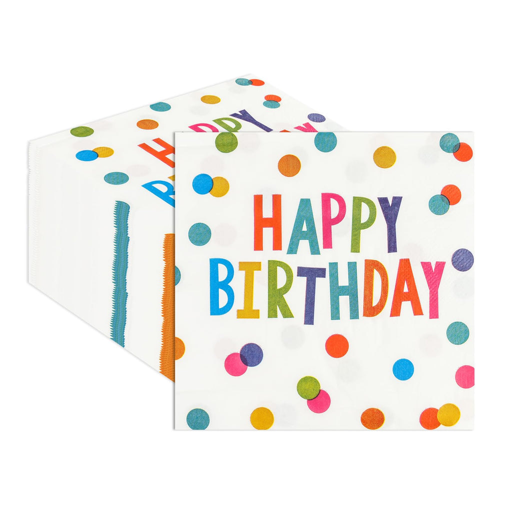 HFBOBP 50PCS Happy Birthday Paper Napkins – 13 x 13 Inches, Colorful Dots, Disposable Party Decor