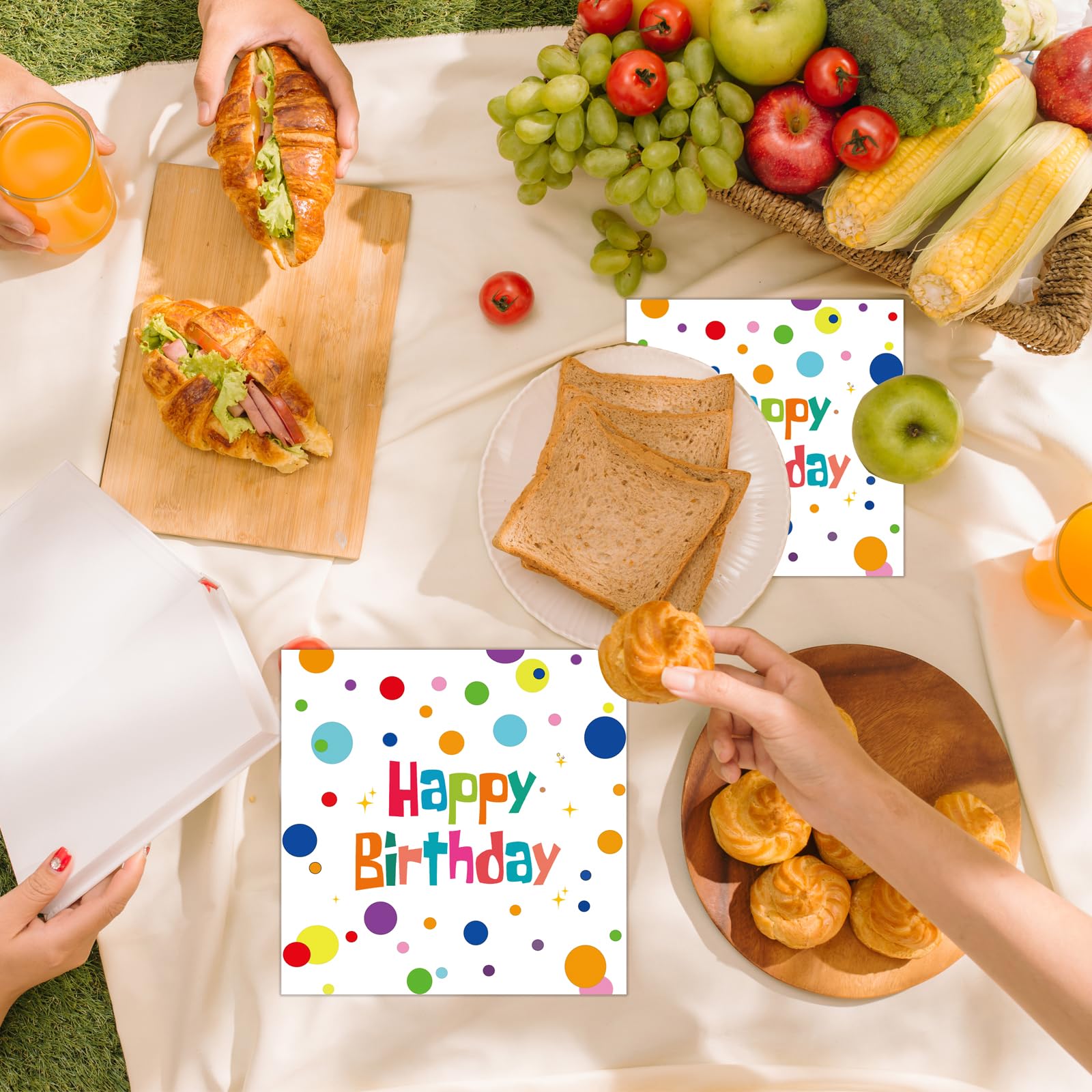 HFBOBP 50Pcs Happy Birthday Napkins – Colorful Dots 13x13 Inches, Disposable Party Supplies
