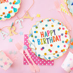 HFBOBP 50PCS Happy Birthday Paper Napkins – 13 x 13 Inches, Colorful Dots, Disposable Party Decor