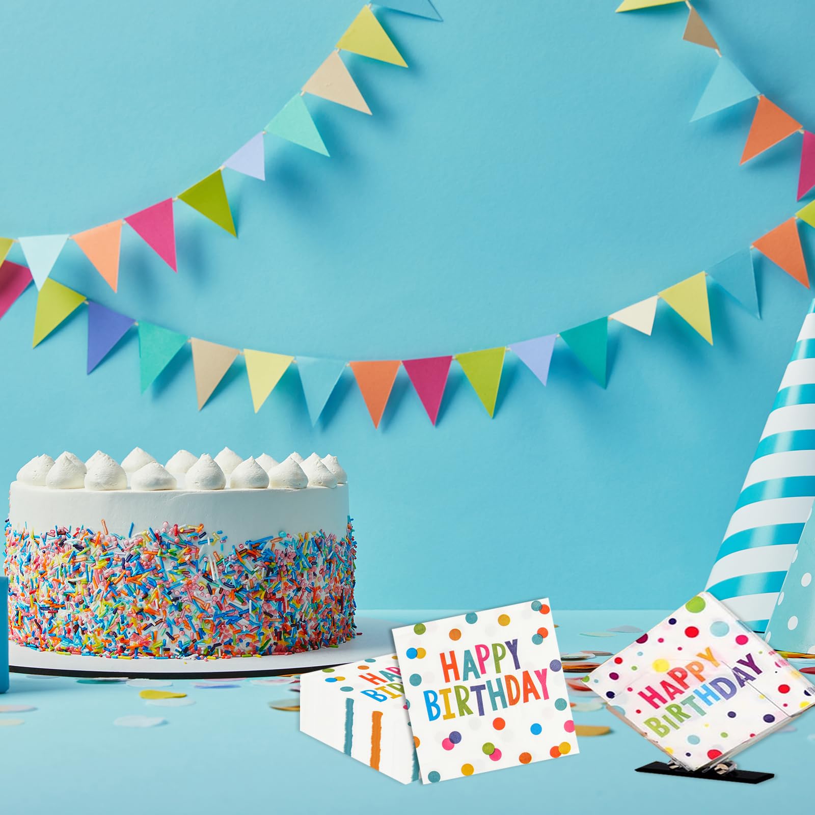HFBOBP 50PCS Happy Birthday Paper Napkins – 13 x 13 Inches, Colorful Dots, Disposable Party Decor