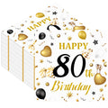 HFBOBP 50-Pack 80th Birthday Napkins — White & Gold, 13x13 in, Disposable Party Tableware