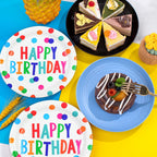 HFBOBP 50Pcs Birthday Plates & Napkins Set — Colorful Dots 7in Dessert Plates