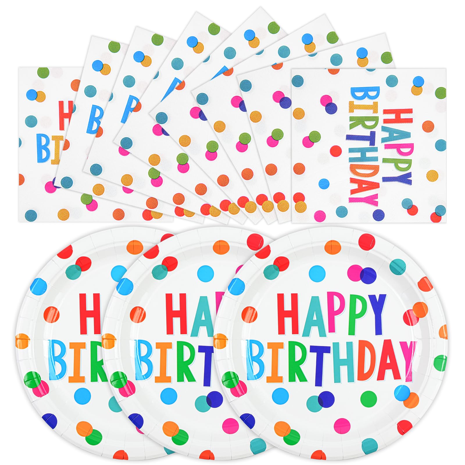 HFBOBP 50Pcs Birthday Plates & Napkins Set — Colorful Dots 7in Dessert Plates