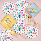 HFBOBP 50Pcs Birthday Plates & Napkins Set — Colorful Dots 7in Dessert Plates