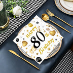 HFBOBP 50-Pack 80th Birthday Napkins — White & Gold, 13x13 in, Disposable Party Tableware