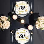 HFBOBP 50-Pack 80th Birthday Napkins — White & Gold, 13x13 in, Disposable Party Tableware
