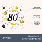 HFBOBP 50-Pack 80th Birthday Napkins — White & Gold, 13x13 in, Disposable Party Tableware