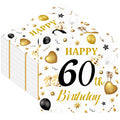 HFBOBP 60th Birthday Napkins – White & Gold, 50 Pack, 13x13 in