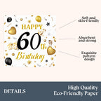 HFBOBP 60th Birthday Napkins – White & Gold, 50 Pack, 13x13 in
