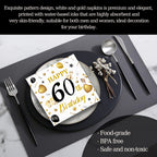HFBOBP 60th Birthday Napkins – White & Gold, 50 Pack, 13x13 in