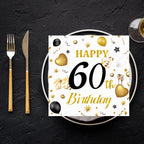 HFBOBP 60th Birthday Napkins – White & Gold, 50 Pack, 13x13 in