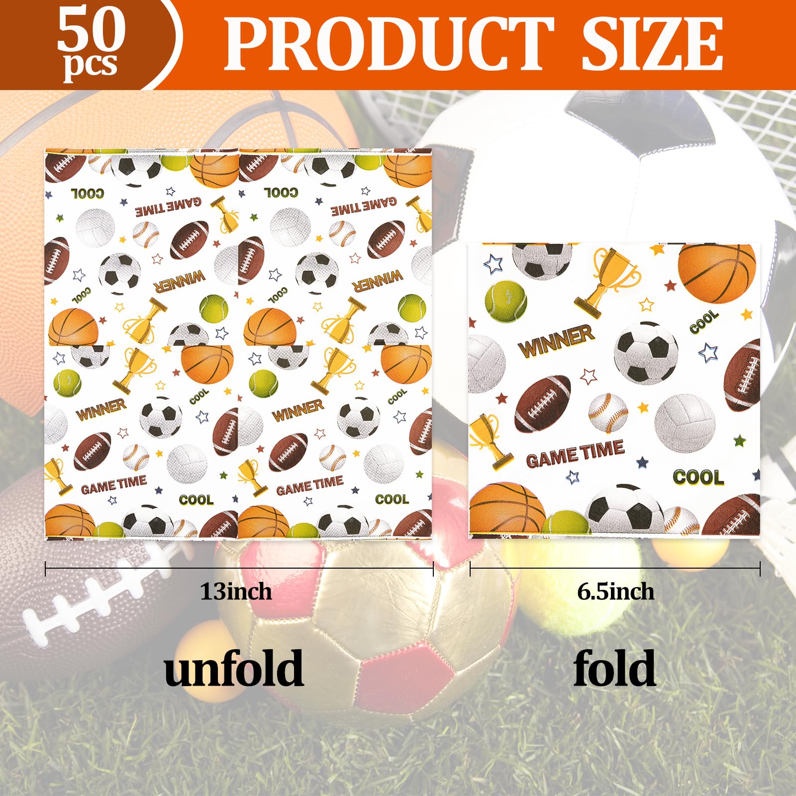 HFBOBP 50Pcs All Star Sports Themed Party Napkins – 6.5-inch Disposable for Birthdays & Sports Events