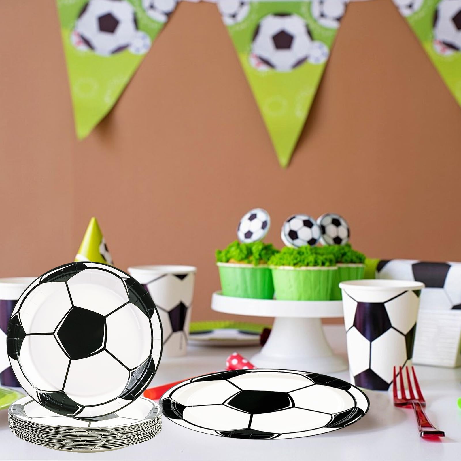 HFBOBP 50PCS Soccer Plates & Napkins Party Decorations – 7-inch Disposable Tableware Set