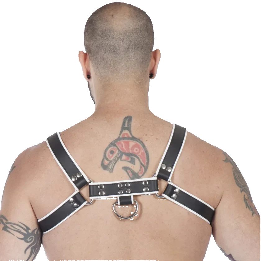 Titus H-Front Leather Chest Harness | Black & White