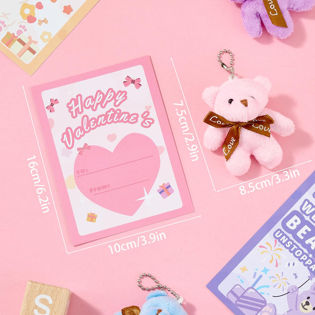 HIKISS 28-Pack Valentine Cards with Mini Plush Bears – Classroom Gifts & Party Favors