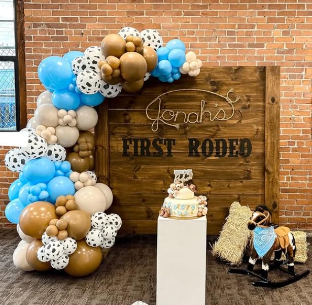 HILAVO Cow Print Balloons – 12 Inch Set in Light Blue, Brown, and Cow Sand for Western Party Decor