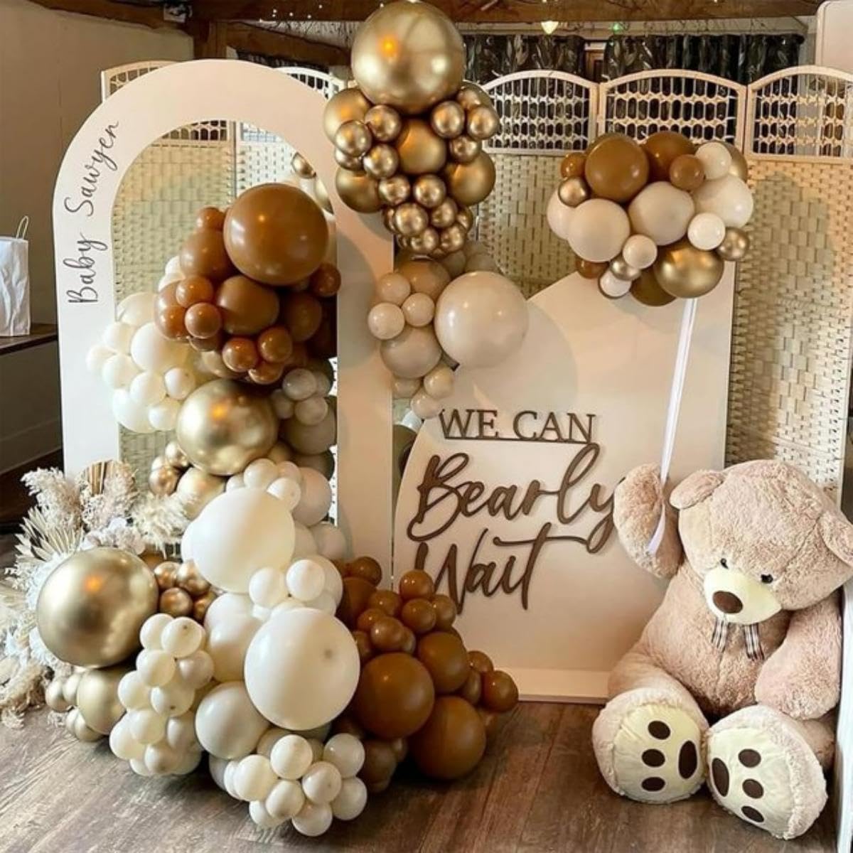 HILAVO Brown Gold Balloons - 12-Inch Double-Stuffed Brown Gold & Cream Beige Set for Neutral Baby Shower, Boho Wedding & Birthday Party