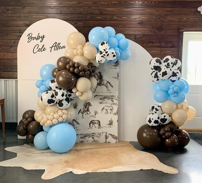 HILAVO Cow Print Balloons – 12 Inch Set in Light Blue, Brown, and Cow Sand for Western Party Decor